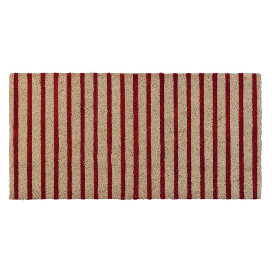 Natural Coir Doormat w/ Red Stripes