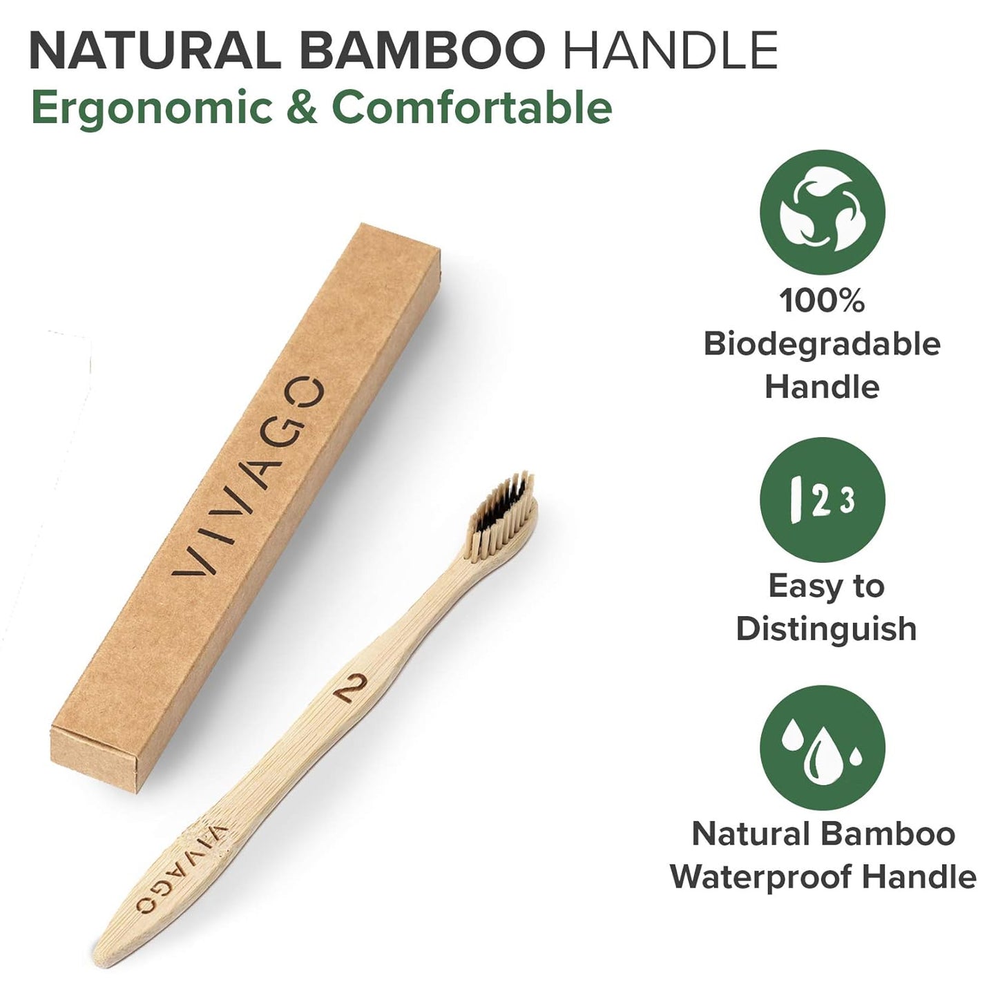 VIVAGO Biodegradable Charcoal Bamboo Toothbrush