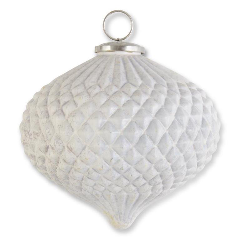 7.25 Inch Distressed White Glass Embossed Onion