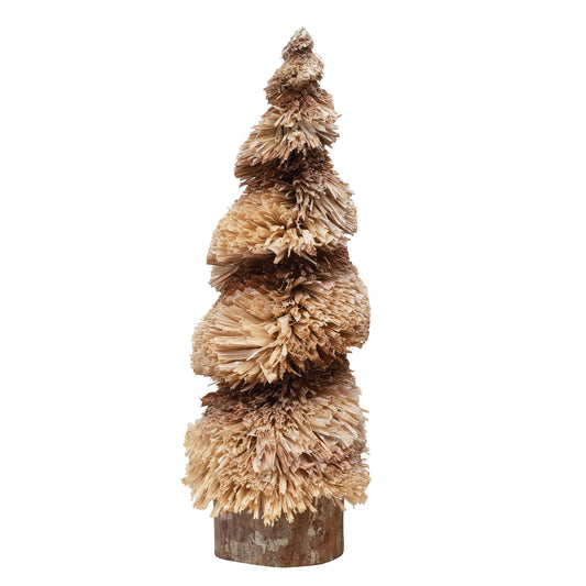 Raffia Tree with Glitter and Wood Base