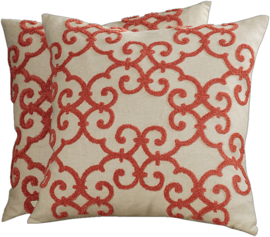 Coral Galentine Damask Linen Throw Pillow