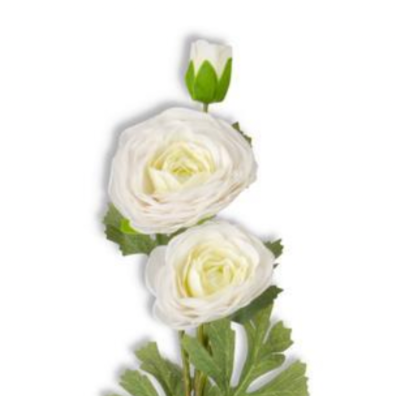 White Real Touch Triple Bloom Ranunculus Stem