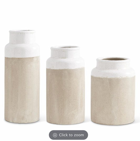 Ceramic Vases w/Light Cream Glazed Tops