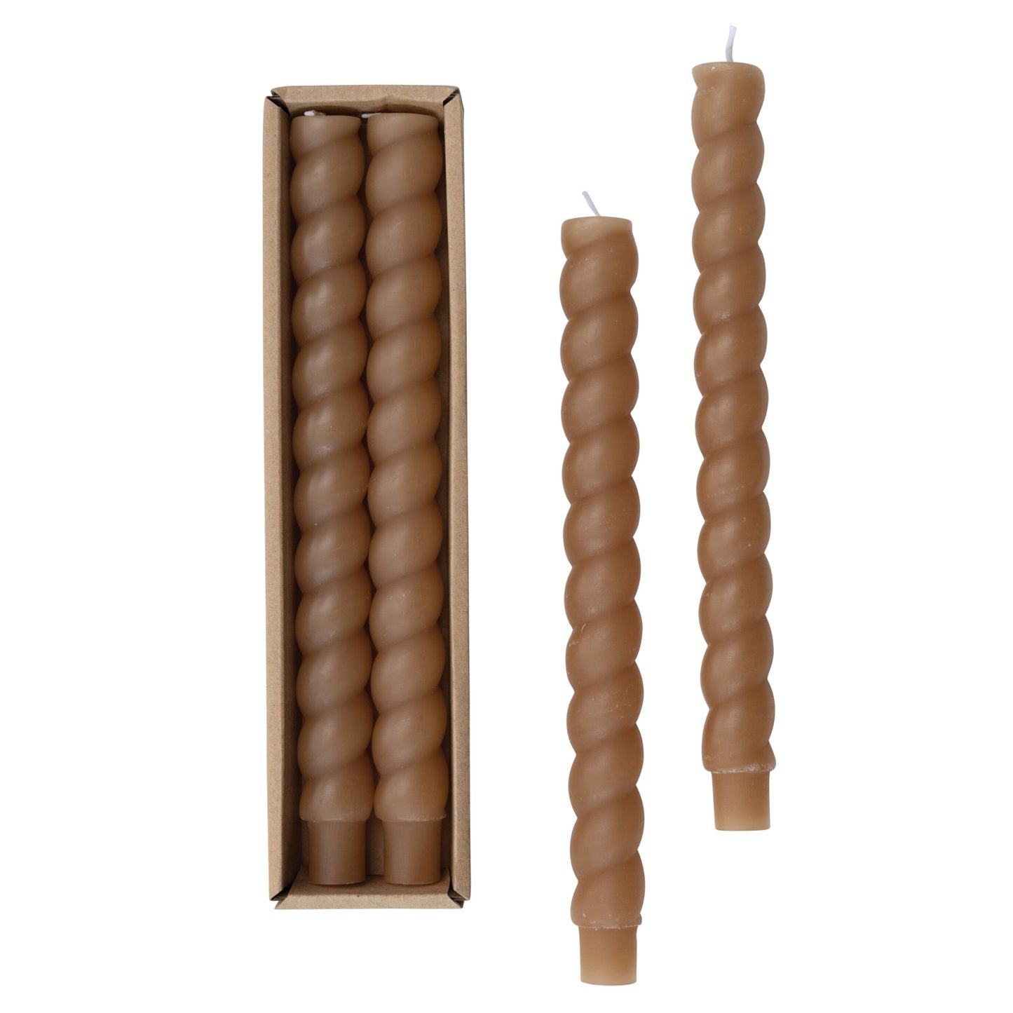 Brown Twisted Taper Candles in Box, Set of 2