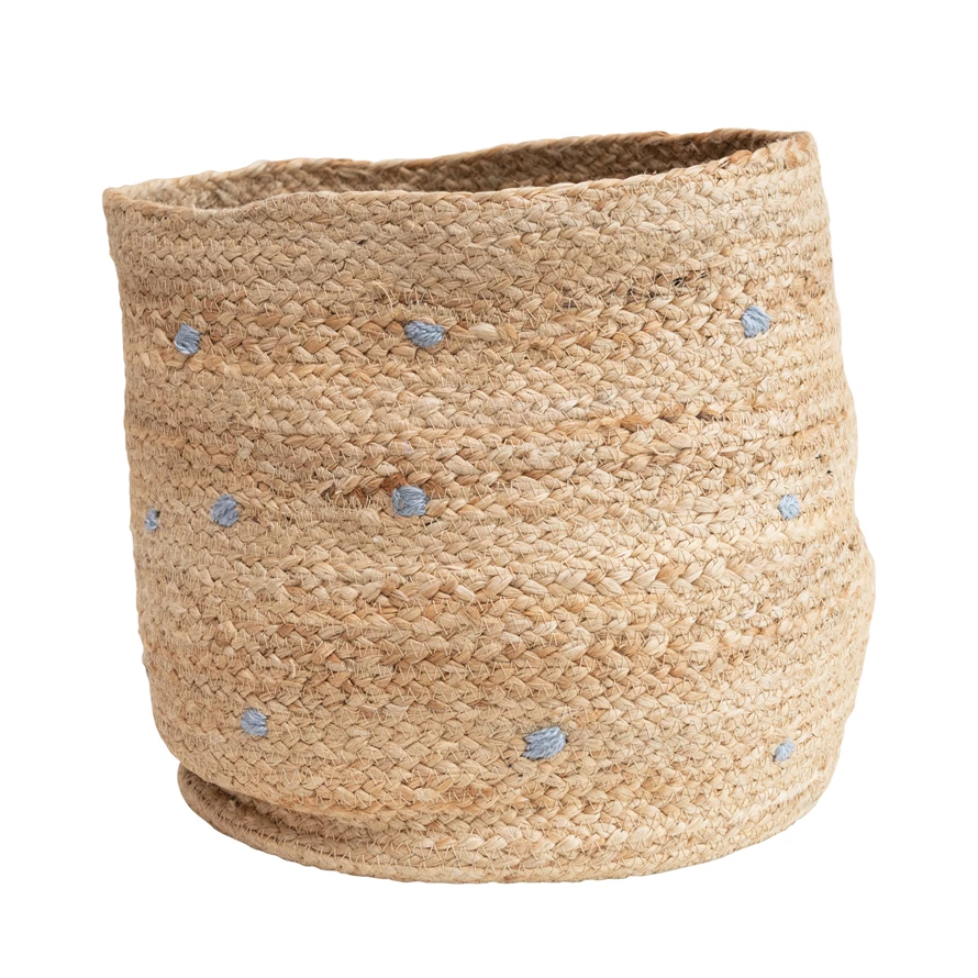 Jute Basket with Embroidered Dots